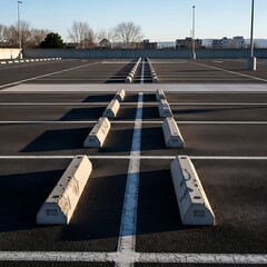 Empty Parking Lot with Concrete Wheel Stops and Striping.