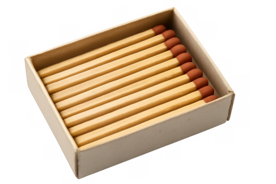 Matchbox containing wooden safety matches with brown tips