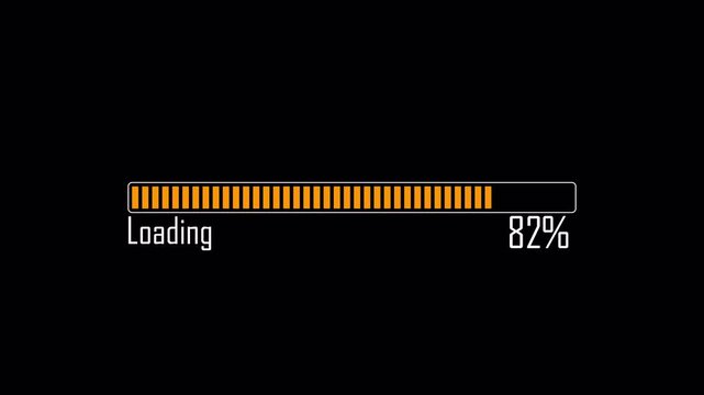 Processing bar with loading animation, processing from transfer 0 to 100 on black background.