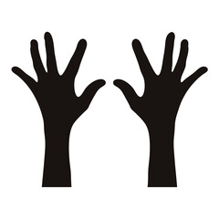 Obraz premium Two hands raised in silhouette against a white background, reaching up