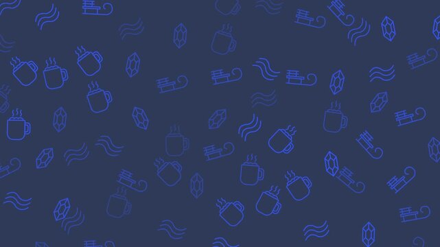 Seamless winter pattern of hot chocolate and sleds for festive design projects like holiday cards, gift wrap, and home decor.