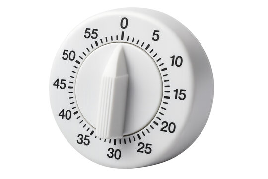 White kitchen timer measuring time with transparent background
