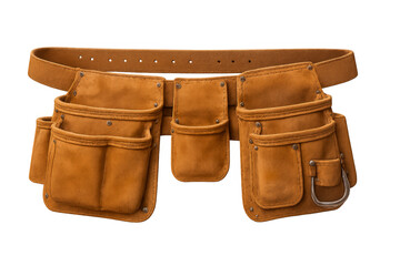 Leather tool belt with pouches on transparent background