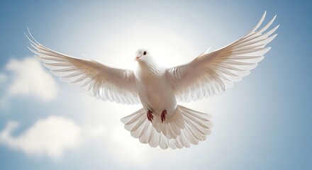 Obraz premium White Dove of Peace Flying Towards the Heavenly Light.