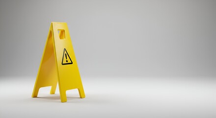A bright yellow caution sign stands ready to warn of potential hazards with simple design.