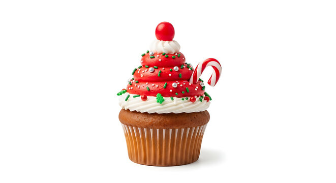 Christmas cupcake with red frosting candy cane and sprinkles - Powered by Adobe