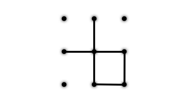 Security lock and unlock pattern icon animation. Lock to pattern icon showing a secure unlock motion animation. Draw pattern unlock animation. abstract Security technology on white background.
