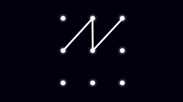 Security lock and unlock pattern icon animation. Lock to pattern icon showing a secure unlock motion animation. Draw pattern unlock animation. abstract Security technology on black background.