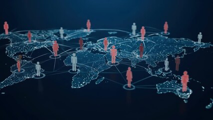 A digital representation of global connectivity with human figures. - Powered by Adobe
