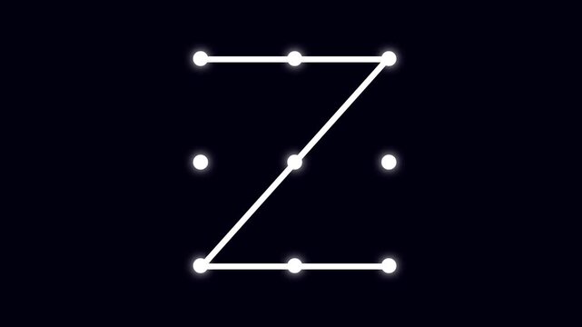 Security lock and unlock pattern icon animation. Lock to pattern icon showing a secure unlock motion animation. Draw pattern unlock animation. abstract Security technology on black background.