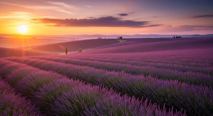 Lavender Field Sunset A Majestic Landscape of Purple Hues.