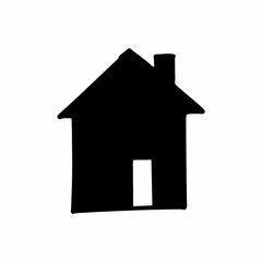 Simple Black Silhouette of a House with a Chimney and a Door