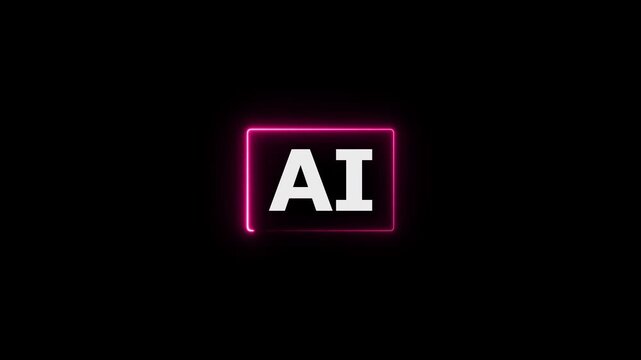 AI text in a pink neon rectangle on a black background artificial intelligence technology