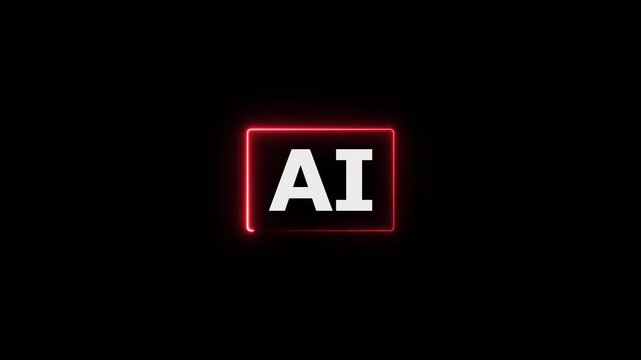 AI text in a red neon rectangle on a black background artificial intelligence technology