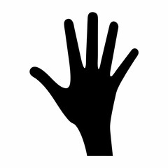 Black silhouette of a hand with five fingers raised against white background