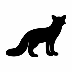 Simple black silhouette of a fox standing on a white background art