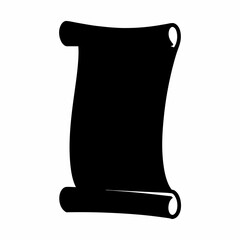 Black silhouette of an ancient scroll with curled edges on white background