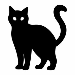 Elegant and mysterious black cat silhouette standing on a white background