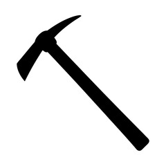 A black silhouette of a pickaxe with a long handle on white