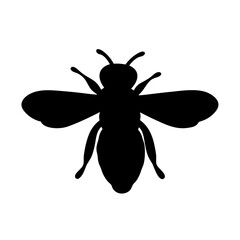Stylized Silhouette of a Honeybee with Extended Wings on White Background