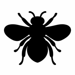 Black silhouette illustration of a honey bee insect on white background