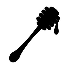Black and White Silhouette Illustration of a Honey Dipper with Dripping Honey