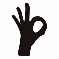 Silhouette of a hand doing the OK gesture on a white background