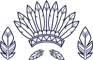 American Headdress Culture Drawing Set. Native Headdress Illustration Design. Traditional Tribal Headwear Artwork. Indigenous American Art Collection. Cultural Headdress Illustration Set