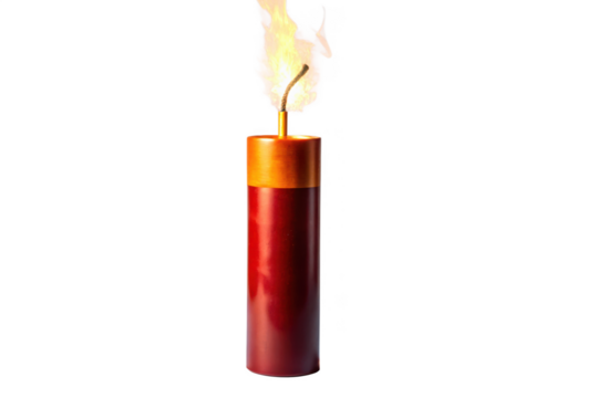 Burning dynamite stick isolated on transparent background, ready to explode soon
