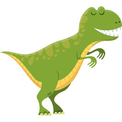 Green Cartoon Dinosaur with Closed Eyes and Smiling Mouth Standing on White Background