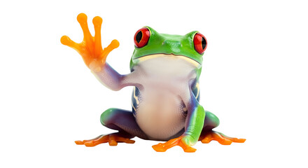 Obraz premium Red Eyed Tree Frog Waving Hello Exotic Tropical Amphibian Rainforest Animal