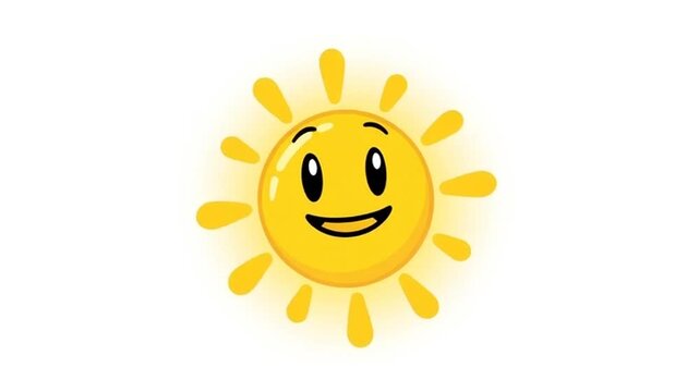 Animated Smiling Sun Characters with Bright Yellow Rays Against White Background, Ideal for Kids'