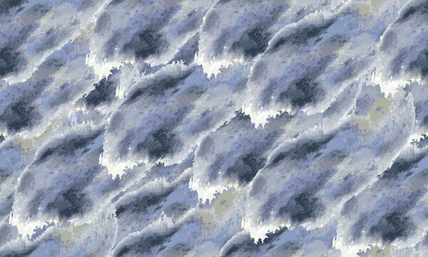 Seamless abstract pattern. Imitation of watercolor gray-blue waves with foam.