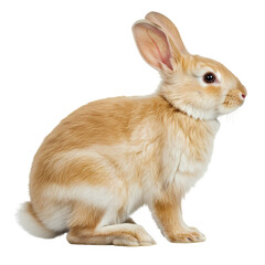 Obraz premium Adorable fluffy fawn rabbit with long ears and gentle eyes sits attentively, perfect for spring and Easter themes
