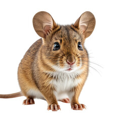 Small brown field mouse with large ears on a dark background
