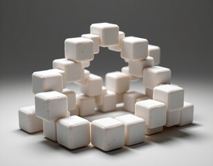 An artful arrangement of cubes that form a tower with a unique geometric pattern at the top
