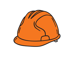 construction helmet icon doodle hand drawn. colorful cartoon orange line drawing clipart symbol