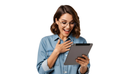 Excited Woman Tablet Technology Online Shopping Success Mobile App News