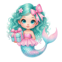 Cute Aqua Green Mermaid PNG
