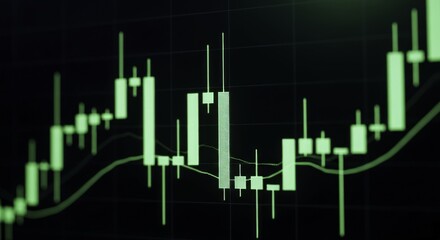 Green Candlestick Financial Chart Displaying Stock Market Data and Investment Trends on a Digital Screen