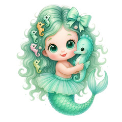 Cute Aqua Green Mermaid PNG