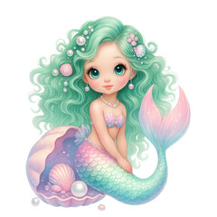 Cute Aqua Green Mermaid PNG