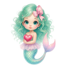 Cute Aqua Green Mermaid PNG