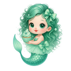 Cute Aqua Green Mermaid PNG
