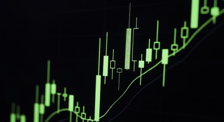 Abstract Glowing Green Candlestick Chart on Digital Display for Financial Market Analysis