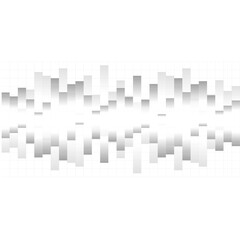 Abstract sound wave pattern graphic with reflections and grayscale gradient effect on a transparent background creating a digital audio representation