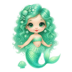 Cute Aqua Green Mermaid PNG