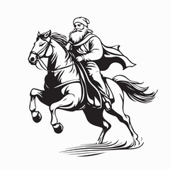 Obraz premium Christmas Santa Riding Horse Vector Illustration on white background