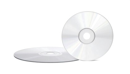 Two Silver Compact Discs Isolated on White Background.