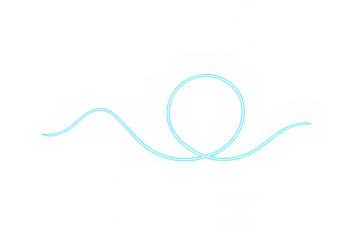 Glowing neon light line creating abstract wave effect with loop, vivid blue curve design on transparent background